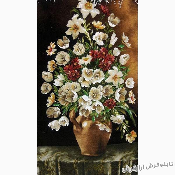 تابلو فرش دستباف گل و گلدان ستونی کد 296