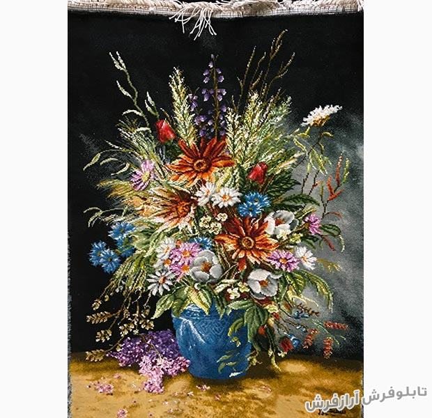 تابلو فرش دستباف گل و گلدان سفالی کد 324