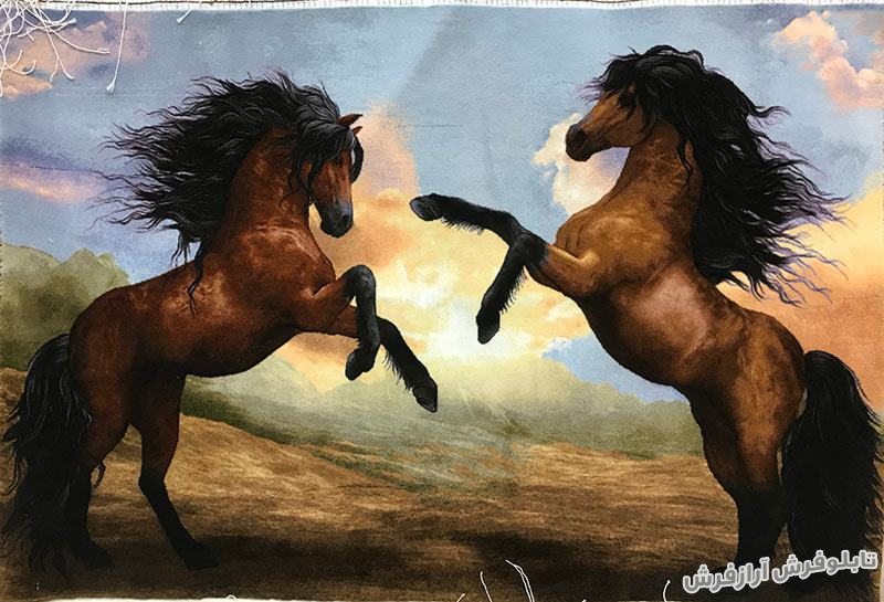 تابلو فرش دستبافت طرح دو اسب زیبا کد 401