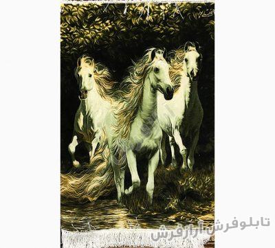 تابلو فرش گله اسب های وحشی کد 405