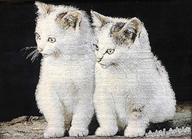 تابلو فرش طرح دو گربه - دستباف - برجسته کاری شده - کد 410