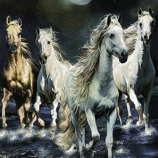 تابلو فرش طرح گله اسب های وحشی کد 402