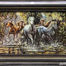 تابلو فرش دستباف طرح گله اسب های وحشی کد 411