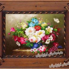 تابلو فرش گلدان گل های زیبا - کد 591
