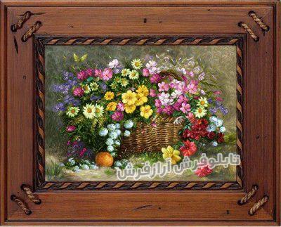 تابلو فرش دستباف گل و سبد بهار با گلهای زیبا و بهاری - کد 592