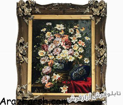 خرید آنلاین تابلو فرش دستباف طرح گل بابونه و گلدان قندانی - کد 476