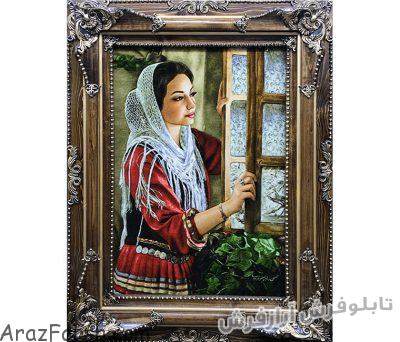 خرید آنلاین تابلو فرش دستباف طرح دختر ایرانی پشت پنجره - کد 622