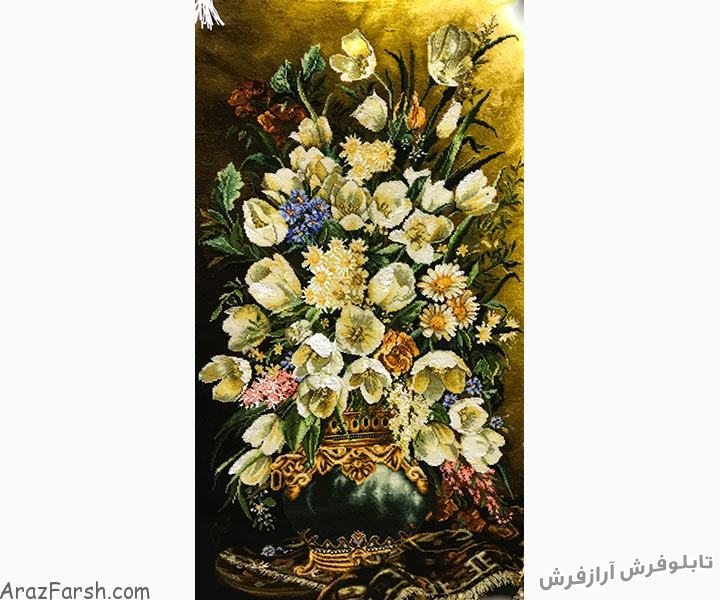 تابلوفرش دستباف گل و گلدان لاله - ستونی ، طولی - کد 654