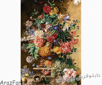 خرید آنلاین تابلو فرش دستباف طرح گلدان گل وحشی - کد 655