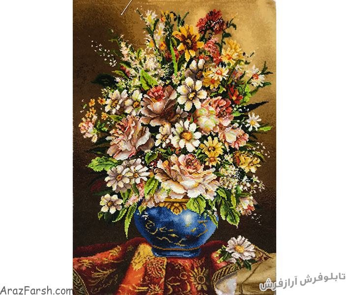 تابلو فرش دستباف طرح گلدان گل رز - کد 686