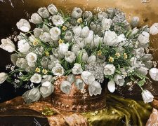 تابلو فرش دستباف گلدان مسی گل لاله - کد 705