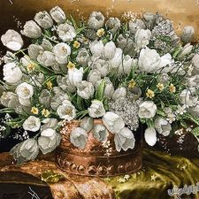 تابلو فرش دستباف گلدان مسی گل لاله - کد 705