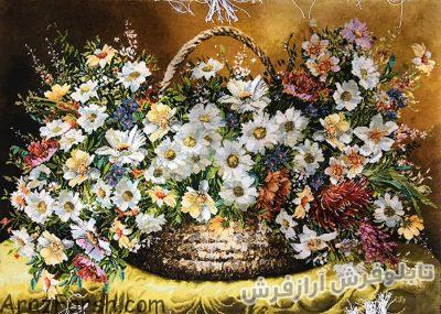 تابلو فرش دستبافت طرح سبد گل بابونه - کد 706