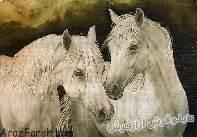 تابلو فرش دستباف طرح کله اسب با دو اسب زیبا - کد 708