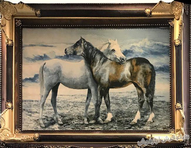 تابلو فرش دستباف طرح دو اسب های کوهستان - کد 744