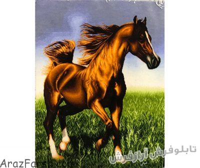 تابلو فرش دستباف طرح اسب قهوه ای - کد 745