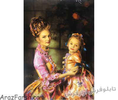 تابلو فرش دستبافت طرح مهر مادر ( مادر و دختر زیبا ) - کد 784