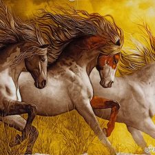 تابلو فرش دستباف طرح گله اسب با سه اسب زیبای دونده - کد 790