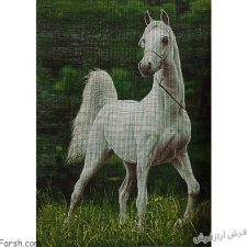 تابلو فرش دستبافت طرح اسب سفید با پس زمینه منظره سبز - کد 792
