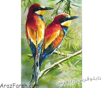 تابلو فرش دستبافت طرح دو پرنده زیبا روی شاخه درخت - کد 801