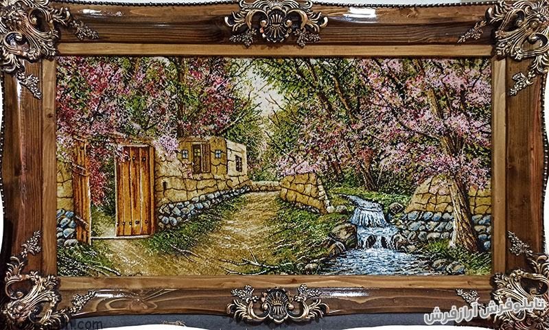 تابلو فرش دستباف طرح منظره زیبای کوچه باغ بهاری - کد 803