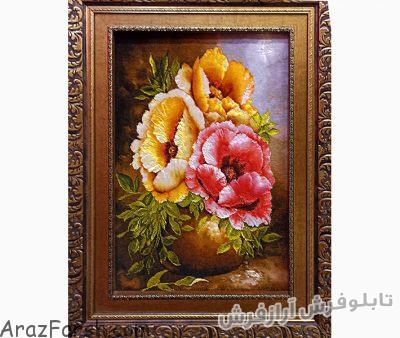 تابلو فرش دستباف طرح گلدان گل شقایق - کد 812