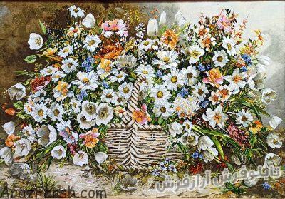 تابلو فرش دستباف طرح سبد گل بابونه - کد 813