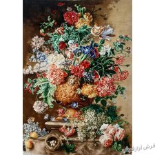 تابلو فرش دستبافت طرح گل و گلدان روی میز - کد 844