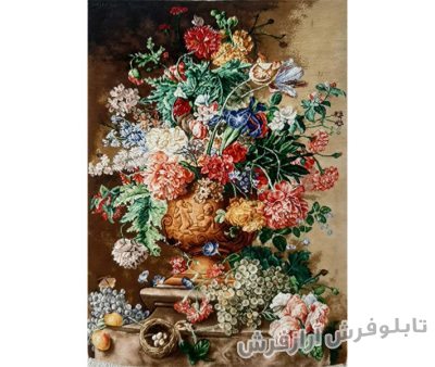 تابلو فرش دستبافت طرح گل و گلدان روی میز - کد 844