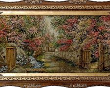 خرید اینترنتی تابلو فرش طرح منظره کوچه باغ بهاری با شکوفه های زیبا کد 866