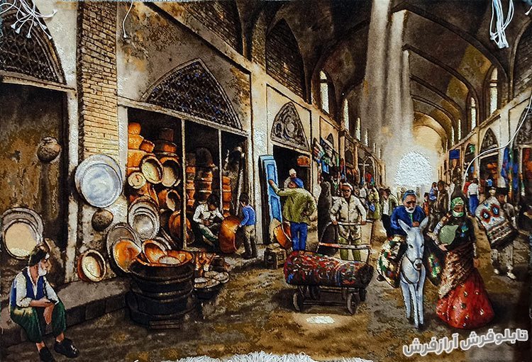 تابلو فرش دستبافت طرح قدیمی بازار مسگران کد 877