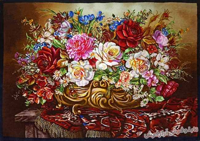 تابلو فرش دستباف طرح گل رز زیبا روی میز با طرح جدید کد 903