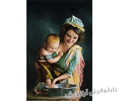 تابلو فرش دستبافت طرح مهر مادر و فرزند - پاشویه نوزاد کد 932