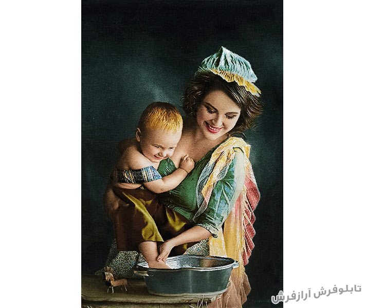 تابلو فرش دستبافت طرح مهر مادر و فرزند - پاشویه نوزاد کد 932