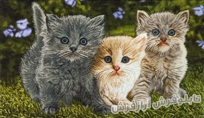 تابلو فرش دستباف طرح سه گربه زیبا کد 958