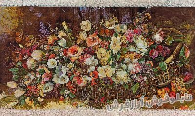 تابلو فرش دستباف طرح سبد گل های زیبا و رنگارنگ کد 1117