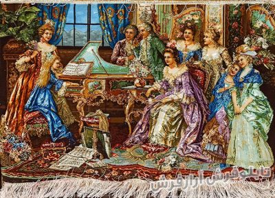 تابلو فرش دستباف طرح مجلسی فرانسوی پیانو زن کد 1118