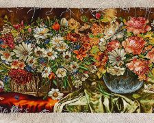 تابلو فرش دستباف طرح گلدان و سبد گل های زیبا کد 1124