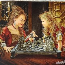 تابلو فرش دستباف طرح مادر و دختر شطرنج باز کد 1131
