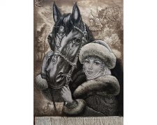 تابلو فرش دستباف طرح دختر روس و اسب (خودرنگ) کد 1137