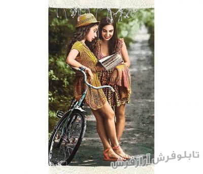 تابلو فرش دستباف طرح دختران دوچرخه سوار کد 1196