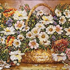 تابلو فرش دستباف طرح سبد گل های بابونه زیبا کد 1175