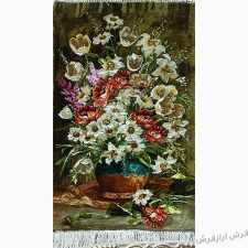 تابلو فرش دستباف طرح گلدان سفالی گل لاله و گل بابونه کد 1177