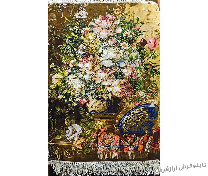 تابلو فرش دستبافت طرح گل رز با گلدان قندان کد 1186