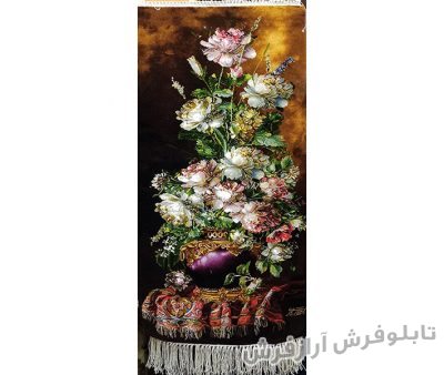 تابلو فرش دستباف طرح گل رز ستونی با ترمه و گلدان زیبا کد 1189