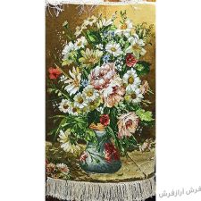 تابلو فرش دستباف طرح گلدان گل های رز و بابونه کد 1194