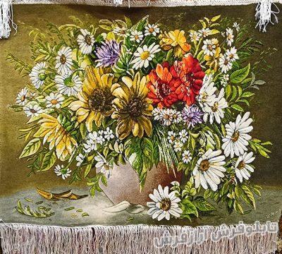 تابلو فرش دستباف طرح گلدان گل آفتابگردان کد 1204
