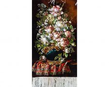 تابلو فرش دستباف طرح گل و گلدان گل رز با ترمه زیبا کد 1208