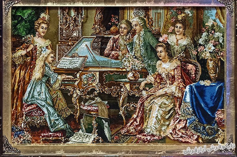 تابلو فرش دستباف تبریز طرح فرانسوی پیانو زن کد 1214
