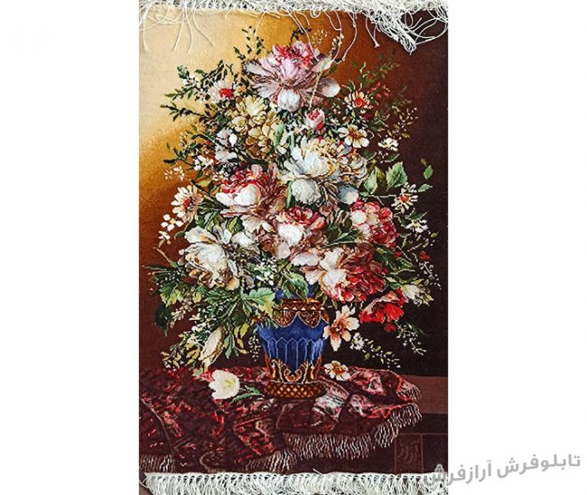 تابلو فرش دستباف طرح گل و گلدان گل رز کد 1003